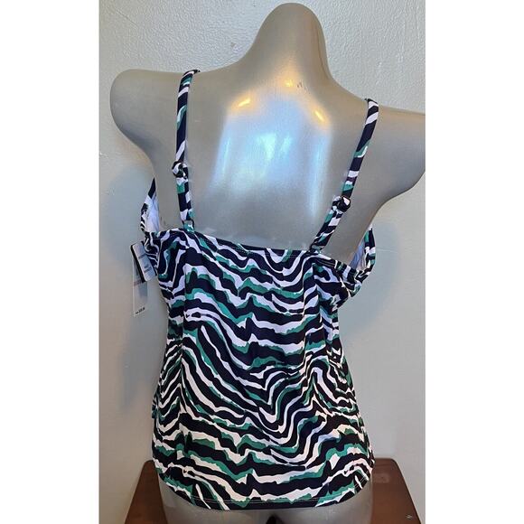 Island Escape Tankini Swimsuit Top Size 10 Green White Black Zebra Underwire NEW - Picture 4 of 9